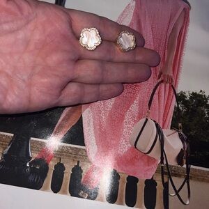 Gold and White clover Earrings with rhinestones